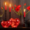 לב עם 10 נורות LED וטיימר, עשוי מזכוכית אדומה, 15x11x9 ס"מ.