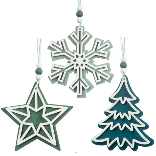Eurotrading Wooden Hanging Decoration, 10 cm, 3 Designs