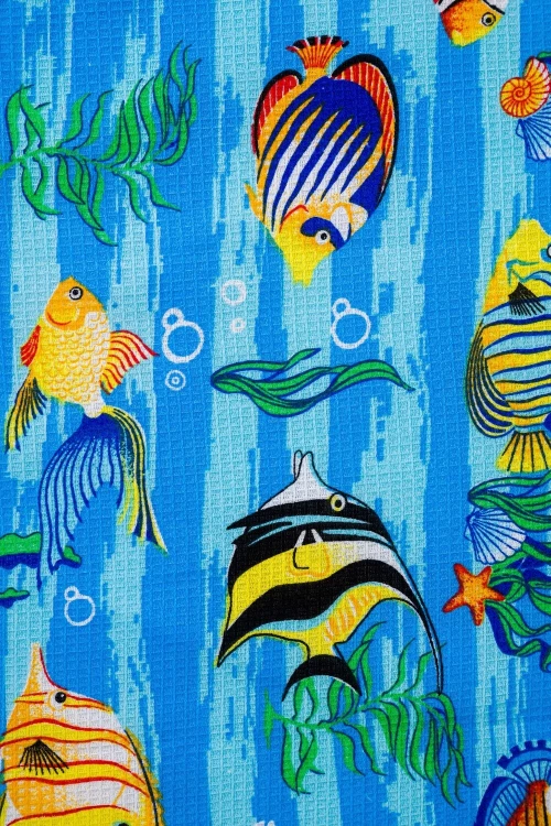 נטלי מגבת חוף "דגים", 150x80 ס"מ, כחולה