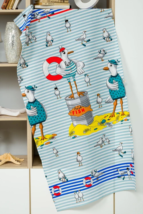 נטלי מגבת חוף "נופש רומנטי", 150x80 ס"מ, תכלת