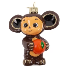 Kolomeev Factory Christmas Ornament Cheburashka with Orange, 9 cm, FU4-2494