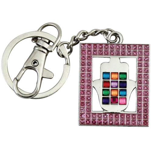 ART Judaica מפתח חמסה, עם אבנים ורודות, 5 ס"מ.