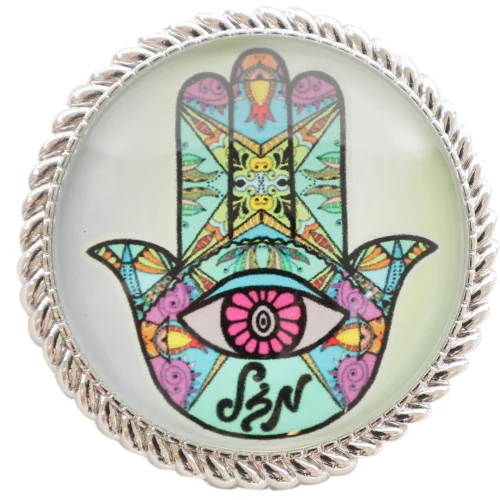 ART Judaica מגנט עם זכוכית חמסה צבעונית, 4 ס"מ.