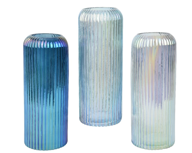  vase מ стекла רליף, 9.8x24.5 ס"מ, 3 סוגים, Kaemingk